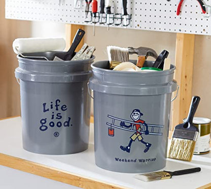 Life is Good Jake's Weekend Warrior 5 Gallon Bucket, 2 Pack, BPA-Free | Heavy-duty plastic buckets with comfortable handles for gardening, storage, cleaning, and home improvement projects. - size: Jake's Weekend Warrior