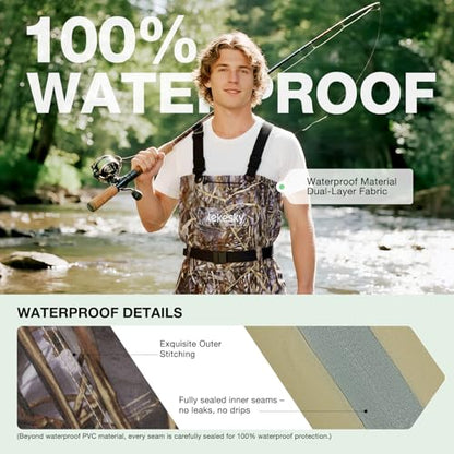 Lekesky Fly Fishing Chest Waders with Boots for Men Women, US Sizes 5–14,2-Ply Nylon/Pvc Waterproof Waders - color: Camo, size: M9/W11