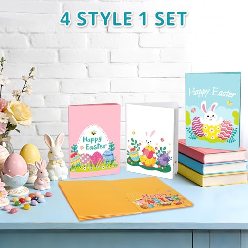 4 Sets Easter Gift Card Book, Happy Easter Money Holder Cards with Envelopes, Spring Bunny Gift Card Booklet Organizer for Family, Friends - color: Easter.Book