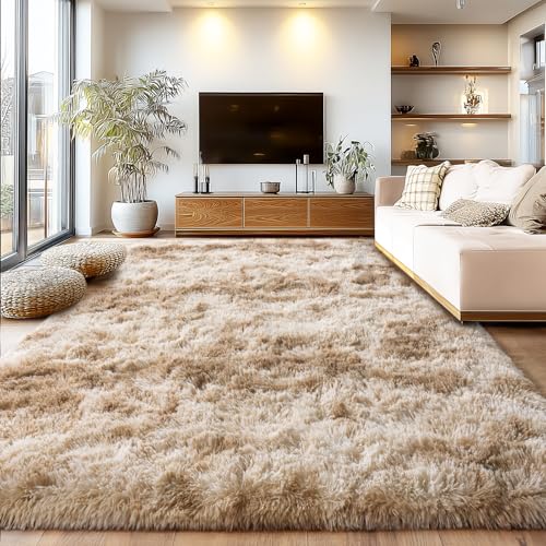 5x7ft Upgrade Non-Slip Area Rugs, Living Room Shaggy Rug, Fluffy Carpets - color: Tie Dye Camel, size: 5' x 7' (Rectangular)