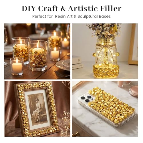 DomeStar 550 PCS Small Gold Fake Ice Rocks, Acrylic Crystal Vase Fillers | Faux Nuggets Gems, Pot of Gold, Pirate Jewelry Party Decorations, Birthday DIY Crafts & Table Scatter - color: Gold