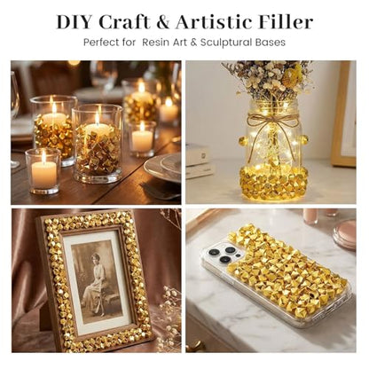 DomeStar 550 PCS Small Gold Fake Ice Rocks, Acrylic Crystal Vase Fillers | Faux Nuggets Gems, Pot of Gold, Pirate Jewelry Party Decorations, Birthday DIY Crafts & Table Scatter - color: Gold