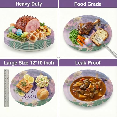 Dereinwo 50 Pcs Easter Large 12" x 10" Oval Paper Plates and Napkins Disposable Heavy Duty Paper Plates and Napkins for Easter Party Supplies - style: Easter