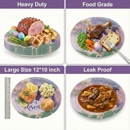 Dereinwo 50 Pcs Easter Large 12" x 10" Oval Paper Plates and Napkins Disposable Heavy Duty Paper Plates and Napkins for Easter Party Supplies - style: Easter
