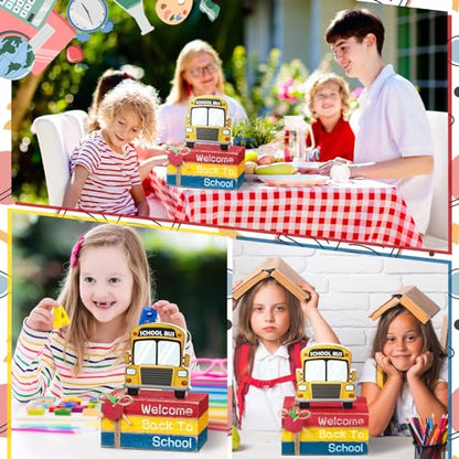 4 Pcs Back to School Table Decorations School Bus Office Decor First Day of Schooltiered Tray Decorations Decorative Mini Wooden Books Bus Signs for Office Shelf Classroom Tabletop Bookshelf - style: Bus