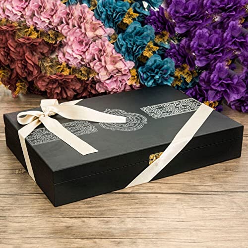 Islamic Gift Set For Men | Quran, Figurine, Tasbih, Prayer Rug and Pen in Customizable Wooden Box | Muslim Birthday Wedding Graduation Gift | Eid Ramadan Gift, Black