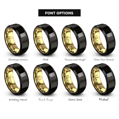 Gift for Muslim Devotee - Prayer Rug Pattern Ring - Black Yellow Rose Gold - Band - Anniversary Wedding - Personalized Custom Engraving - Flat Dome Bevel - 8mm - Men Women - Tungsten Carbide - color: 13 - Yellow Gold Gunmetal Tungsten