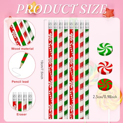 Cinrobiye 100 Pieces Christmas Pencils and Candy Cane Eraser Bulk,Xmas Stationery Pencil Christmas Eraser for Holiday School Party Favors Stocking Stuffers Classrooms Student Rewards Teacher Supplies - style: Mixed