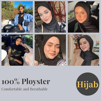 Harewom Muslim Hijab for Women Soft Stretch Headscarf Large Plain Turban Wrap Shawl Head Wrap for Everyday Wear - color: Black Hijab Headscarf