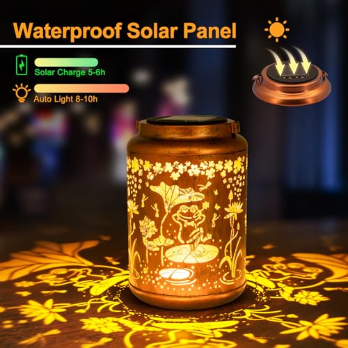 YISITEONE Frog Outdoor Solar Lanterns, Garden Waterproof Metal Hanging Decor Lights for Patio Yard Pathway Lawn Front Porch, Birthday Gardening Gifts for Women Mom Grandma - style: Frog