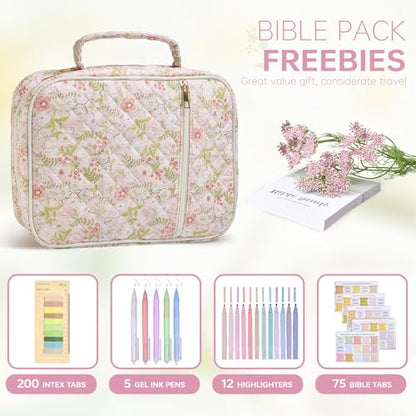 Bible Cover Case for Women Large Bible Cover with Durable Handle Quilted Bible Carrying Case for Girls Bible Study Supplies Accessories (Jungle Flowers, Jungle Flowers) - color: Jungle Flowers