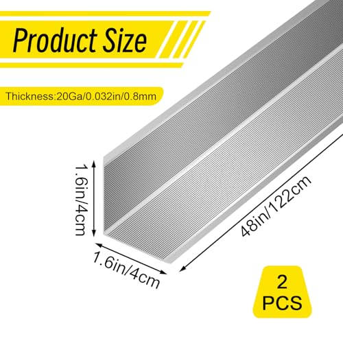 2pcs Metal Aluminum Steel Corner Guards 48” Metal Wall Corner Protector Guard for Walls (1.6 x 1.6 x 48 inch) - size: 1.6x1.6x48"