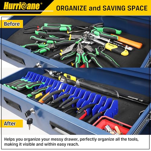 HURRICANE Plier Organizer Rack, 10-Slot Pliers Cutters Rack with Non-Slip Rubber Base, Tool Organizer, Tool Drawer Toolbox torage, Blue, Extendable Design, Fit 3” H, 1 Pack - color: blue