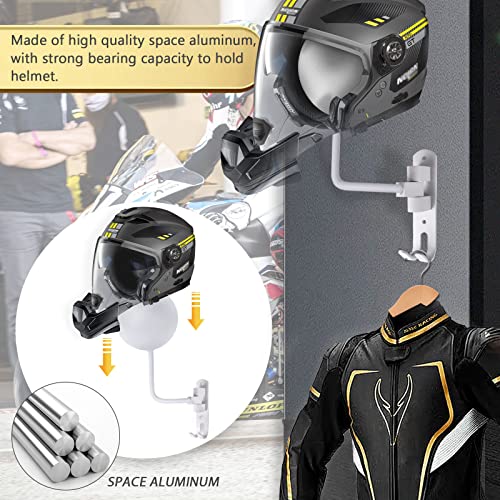 Kikerike Motorcycle Helmet Holder Wall Mount 180 Degree Rotation Metal Bike Helmet Rack Mount Bicycle Helmet Display Stand Hanger with 2 Hooks for Motorcycle Bike Baseball Rugby Helmet - White, 2 Pcs - color: White(2PCS)