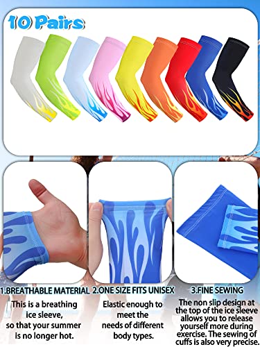 Tisancy 10 Pairs Sun Protection UV Arm Sleeves Cooling Anti Slip Compression Sleeves Sports Polyester Cycling Covers - size: Large, style: Fire Style