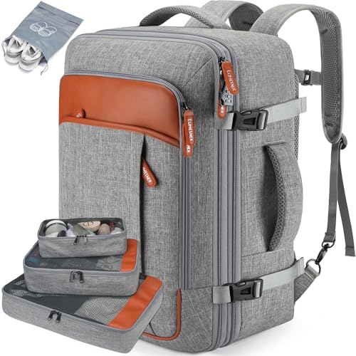 Lumesner 40L Expandable Carry On Travel Backpack with 4 Packing Cubes - color: Grey, size: 20 inches