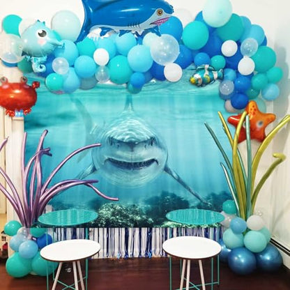 Shark Under The Sea Backdrop 10x7ft Fabric Underwater World Backdrops for Photography Ocean Coral Reef Shallows Aquarium Background Theme Party Decorations Banner Birthday Photo Studio Props - size: 10x7FT