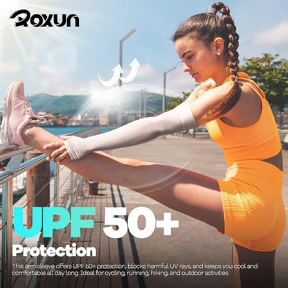 ROXUN Arm Sleeves with Thumb Hole, Cooling UV Sun Protection Compression Tattoo Cover Up for Men/Women - color: 2 Pairs - 2 White