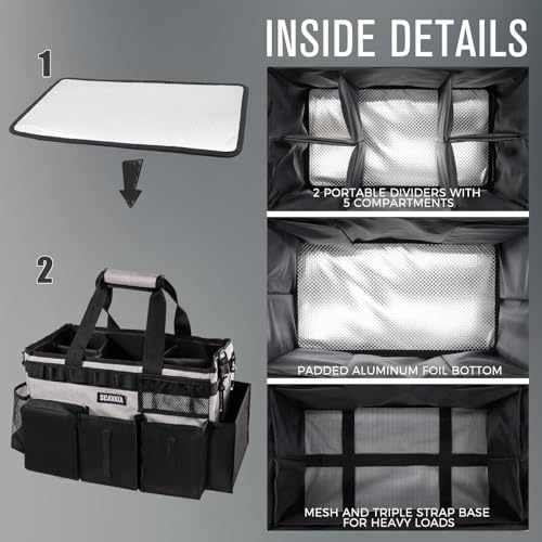 SCAVATA Wearable Cleaning Caddy Bag, Cleaning Caddy Supplies Organizer with Handle & Shoulder Straps for Housekeepers, Under Sink & Car Cleaning Tool Organizers with 4 Foldable Divider (Grey) - color: Grey