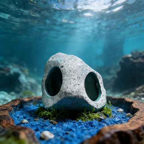 Ceramic Aquarium Rock Cave Decor, Medium, Fish Tank Hideout Ornament for Betta, Shrimp and Cichlids