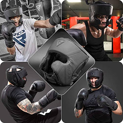RDX Boxing Headgear Sparring Grappling, Maya Hide Leather, Head Gear for MMA Muay Thai Kickboxing Training, Multi Layered Padding, Taekwondo Martial Arts BJJ Wrestling Karate, Black - size: Small
