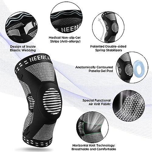 NEENCA Knee Braces for Knee Pain Relief, Compression Knee Sleeves with Patella Gel Pad & Side Stabilizers, Knee Support for Weightlifting, Running, Workout, Arthritis, Meniscus Tear, Men Women. ACE-53 | Patented Patella Gel Pad & Side Stabilizers, Compres