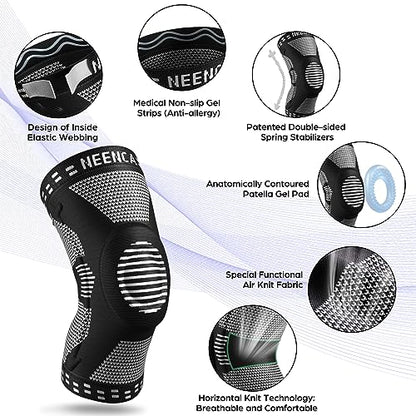 NEENCA Knee Braces for Knee Pain Relief, Compression Knee Sleeves with Patella Gel Pad & Side Stabilizers, Knee Support for Weightlifting, Running, Workout, Arthritis, Meniscus Tear, Men Women. ACE-53 | Patented Patella Gel Pad & Side Stabilizers, Compres