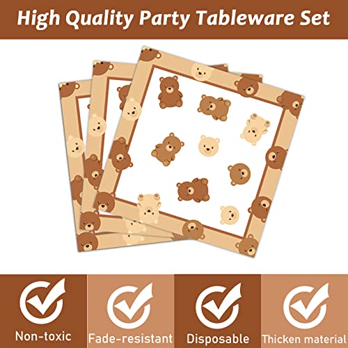 96 Pcs Bear Baby Shower Party Plates Decorations We Can Bearly Wait Baby Tableware Bear Theme Dessert Teddy Plates Napkins Supplies for Gender Reveal Boy Girl Baby Shower Birthday Party Serve 24 - style: Bear