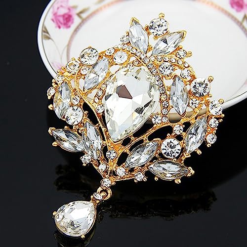 Ezing 4 Pieces Lot Large Big Silver Gold Plated Assorted Crystal Rhinestones Brooch Pins Set - color: A