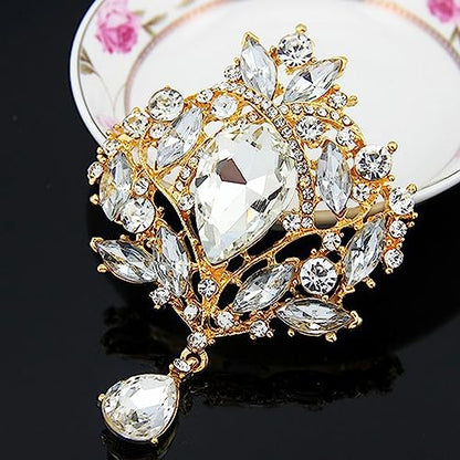 Ezing 4 Pieces Lot Large Big Silver Gold Plated Assorted Crystal Rhinestones Brooch Pins Set - color: A