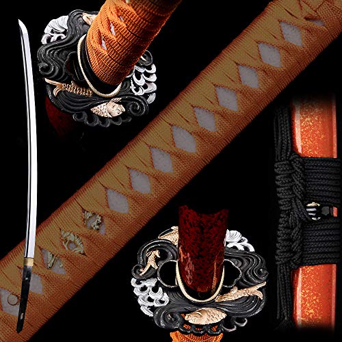 siwode Katana Handmade Full Tang Sharp, Alloy Tsuba Japanese Samurai Sword High Carbon Steel 1060,T10 1095, 40-Inch - color: Sea-Fish