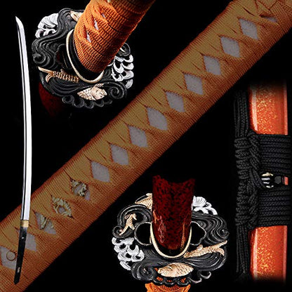 siwode Katana Handmade Full Tang Sharp, Alloy Tsuba Japanese Samurai Sword High Carbon Steel 1060,T10 1095, 40-Inch - color: Sea-Fish