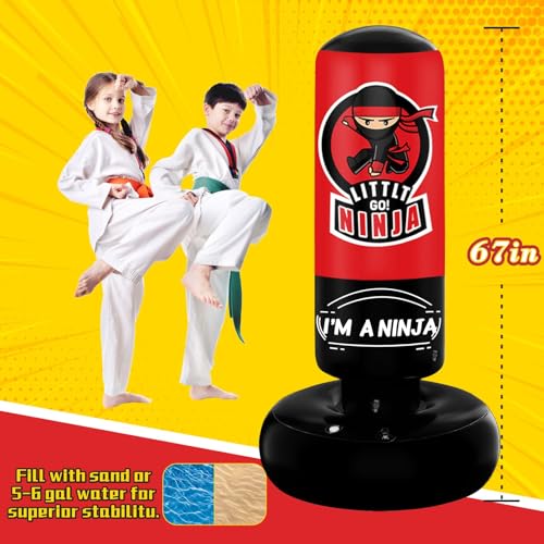 Punching Bag for Kids,67" Inflatable Kids Boxing Bag Toy Gift for Age 5-12 | Larger Stable Kids Punching Bag,Inflatable Punching Toys,Gift for Boys Girls,Practicing Karate,Taekwondo,MMA - style: Ninja