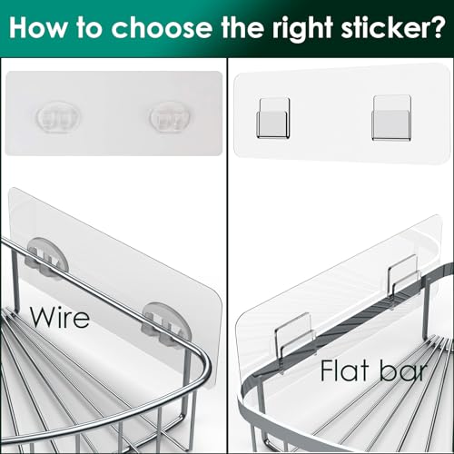 Shower Caddy Adhesive Replacement Stickers Sticker Shelf Basket Strips Suction Hooks Large Strong Hook (Transparent - 4 Packs - 3 Wire Hook) - color: Transparent - 4 Packs - 3 Wire Hook