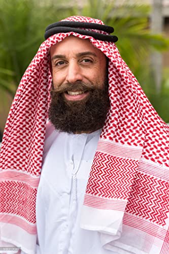 HOMELEX Keffiyeh Arab Head Scarf for Men Sheikh Muslim Turban Saudi Dubai Headwear - color: Red