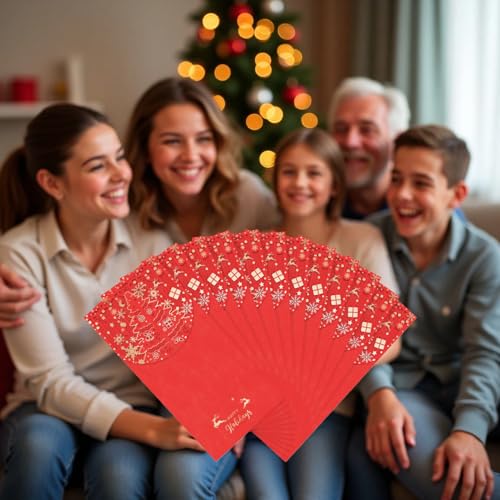 Holiday Christmas Money Holders for Cash Gift 12 Pcs, Xmas Red Envelopes Money Envelopes with Gold Foil & Laser Cut, Christmas Currency Envelope Cash Stuffing Envelopes (Red) - size: Vertical，7"×3.4"