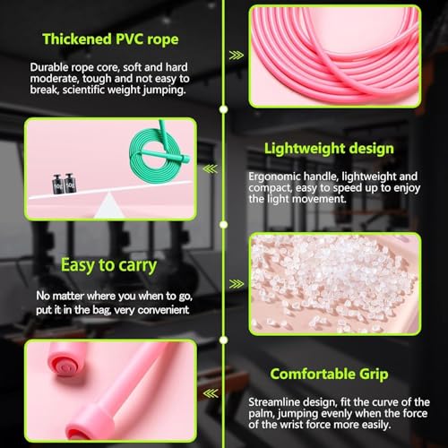 Adjustable Jump Rope for Fitness and Exercise – Skipping Rope for Cardio, Boxing, and Weight Loss – Speed Rope - color: Pink