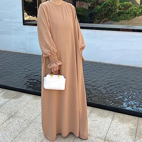 Women Prayer Dress Muslim Ramadan Garment Abaya Dubai Islam Jilbeb Long Dress Without Hijab - color: Khaki, size: Small