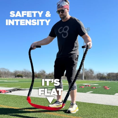 Patented FLATROPE 5lb Weighted Jump Rope, Heavy Flat-Mesh Design to Reduce Ankle Injury, Adjustable Strength-Training Rope for Muscle Building, Conditioning & HIIT, Home Gym Fitness Equipment for CrossFit, HYROX, Spartan, DEKA Athletes - color: Black, siz