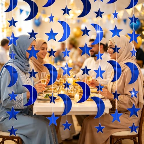 Birthday Decorations Reusable, Party Decorations Star & Moon for Birthday, Disco, Party, Anniversary, Halloween, Engagement (Blue) - color: Blue