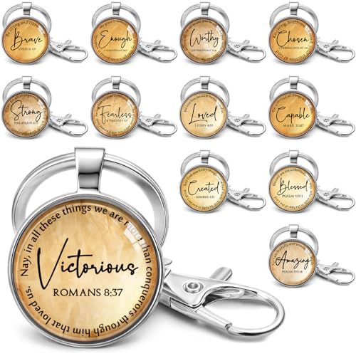 Equsion 24 Pcs Christian Keychain Gift Bulk Mini Bible Keychains with Verse Religious Keychain Gifts for Church Bible Study Group (Brown) - color: Brown