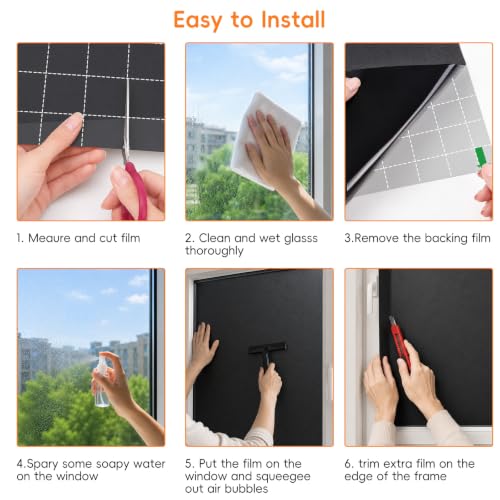 Blackout Window Privacy Film 100% Light Blocking, 17.5" x 78.74" | Darkening Window Tint for Home Garage Bedroom Day Sleep Heat Blocking, Removable Window Cover Static Cling, Black - color: Black, size: 17.5 Inch * 78.74 Inch