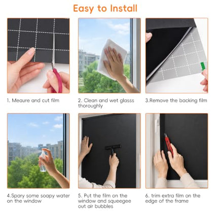 Blackout Window Privacy Film, Removable Window Cover Static Cling, Darkening Light Heat Blocking, Window Tint for Home Garage Bedroom Day Sleep, Black 17.5 Inch * 157.4 Inch - color: Black, size: 17.5 Inch * 157.4 Inch