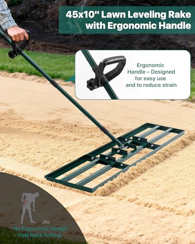 Lawn Leveling Rake, 45 x 10, Yard Leveling Rake for Soil | Smooths Soil, Topsoil, Sand and Gravel for Lawn Seeding, Garden Beds, Backyard Landscaping, Paver Bases and Yard Projects - size: 45 Inches