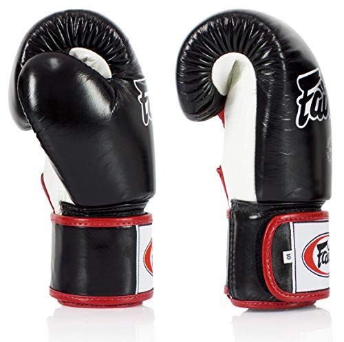Fairtex BGV1 무에타이 복싱 트레이닝 스파링 장갑 남성, 여성, 아동용 | 프리미엄 품질, 경량 및 충격 흡수 복싱 장갑 - color: 블랙/화이트/레드, size: 12온스