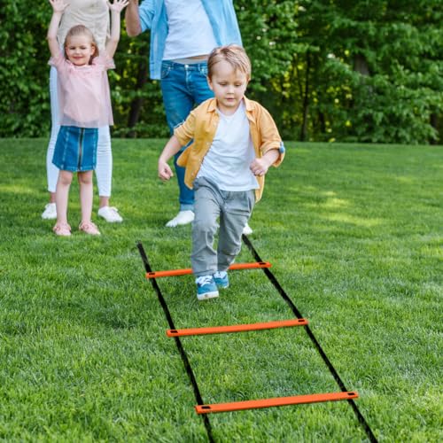 GHB Pro Agility Ladder 2 Pack Agility Training Ladder Speed 12 Rung 20ft with Carrying Bag (Yellow and Orange)