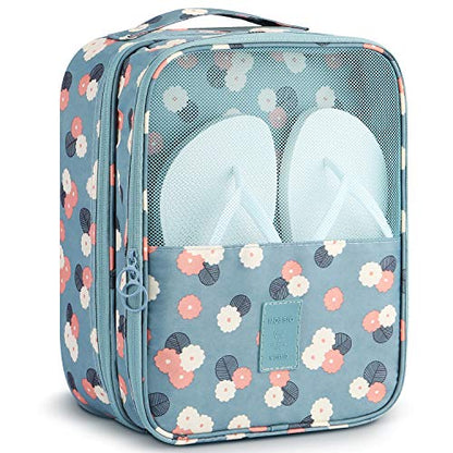 Mossio Shoe Bag Holds 3 Pair of Shoes for Travel and Daily Use Storage Pouch - color: Blue Flower