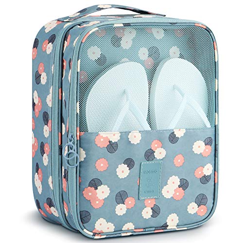 Mossio Shoe Bag Holds 3 Pair of Shoes for Travel and Daily Use Storage Pouch - color: Blue Flower