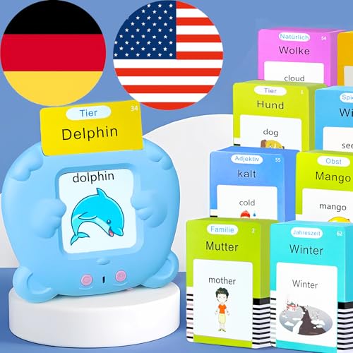 Bilingual English Talking Flash Cards for Kids - German, Blue - color: German, size: Blue