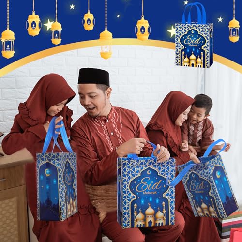 Eid Gift Bag with Handles Reusable Mubarak Treat Bag Non Woven Tote Bags for Ramadan Eid